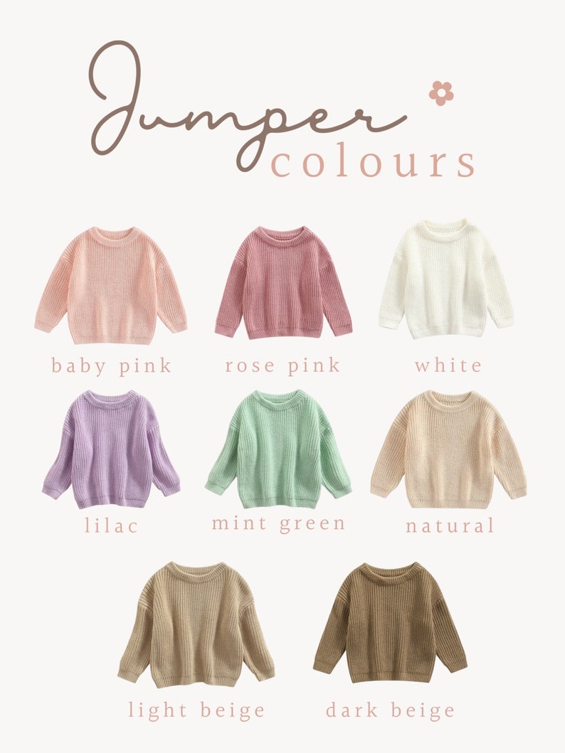 Personalised Hand Embroidered Name Oversized Knit Jumper Floral Medium