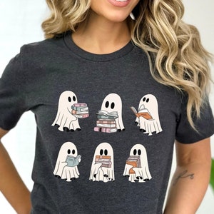 Ghost Reading Books shirt, Bookish Halloween shirt, Halloween Teacher Gift, Librarian Halloween, Ghost Reading Books, Ghost Crewneck