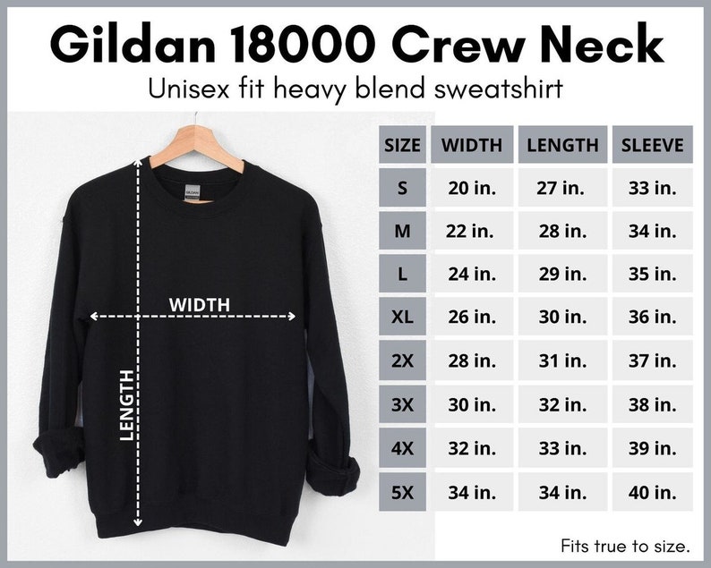 a black crew neck sweatshirt with the measurements for it