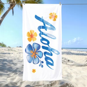 Aloha Tropical Beach Towel,Hawaiian Flower Towel for Summer & Travel,Lightweight Pool Towel for Vacation, Spa, Outdoor Fun or Beach Days