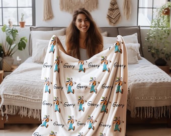 Personalized Goofy Character Blanket, Custom Disney Throw, Cozy Kids Room Accent, Fun Playful Design