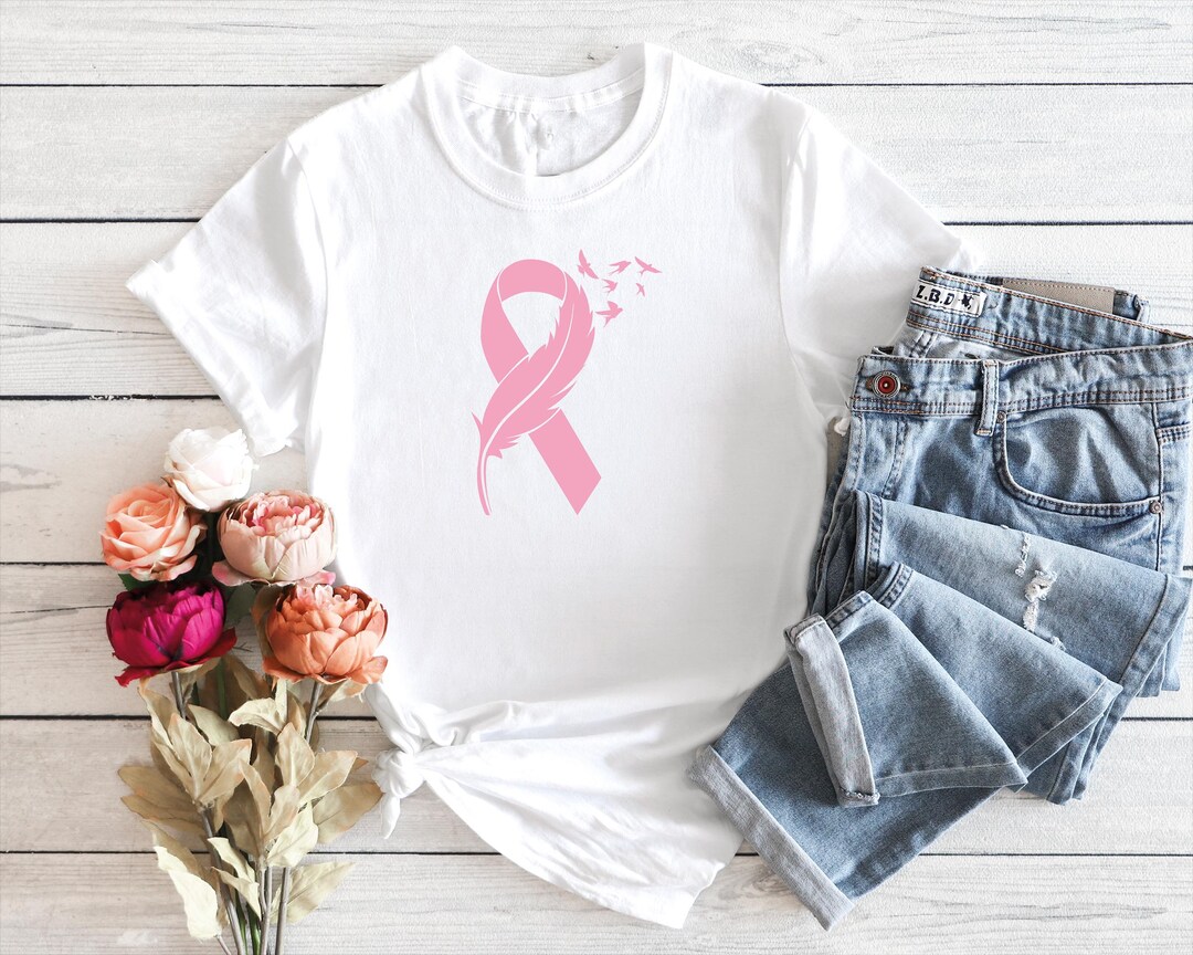 Breast Cancer Awareness Shirt, Pink Ribbon Feather T Shirt, Survivor ...