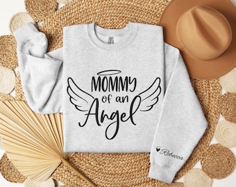 Customized Mommy or Daddy of an Angel Sweatshirt,Miscarriage Remembrance Gift,Infant Loss Hoodie, Name on Sleeve Sweatshirt for Women or Man