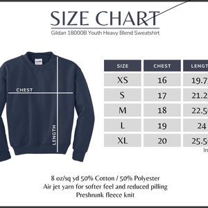 a size chart for a sweatshirt with measurements
