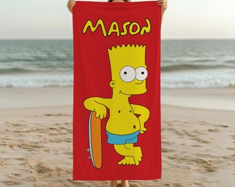 Cool Cartoon Beach Towel for Kids, Custom Name Surf Towel,Fun Summer Pool Towel,Personalized Boy Towel,Swim Towel for Children,Gift for Kids