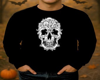 Skull Art Sweatshirt, Abstract Skeleton Sweatshirt, Gothic Halloween Hoodie,Creepy Cool Pullover, Spooky Skull Crewneck,Dark Aesthetic Sweat