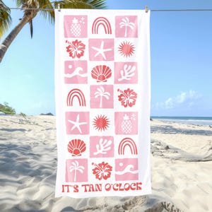 Tropical Beach Towel,It&#39;s Tan O&#39;Clock Soft Stylish Towel, Boho Sun, Ocean - Nature Print,Perfect for Vacation,Pool & Beach Days, Light Towel