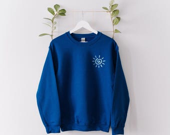 Minimal Sun Sweatshirt, Boho Spiritual Sun Pullover, Hippie Retro Crewneck, Celestial Aesthetic Hoodie, Summer Cozy Gift for Her