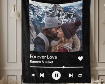 Personalized Spotify Music Blanket with Your Photo & Favorite Song – Perfect Gift Blanket for Couples, Boyfriend, Girlfriend, Mom, Birthday