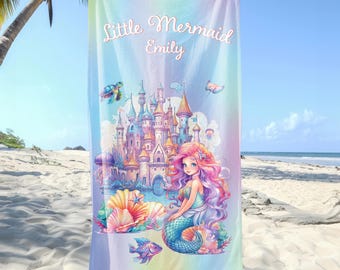 Personalized Mermaid Beach Towel, Custom Name Kids Towel, Little Mermaid Gift, Fantasy Pool Towel, Summer Vacation Accessories,Vacation Gift