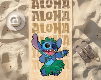 Aloha Beach Towel, Hawaiian Summer Gift,Cute Tropical Design, Soft Absorbent Vacation Towel,Fun Pool & Travel Essential, Cute Cartoon Design