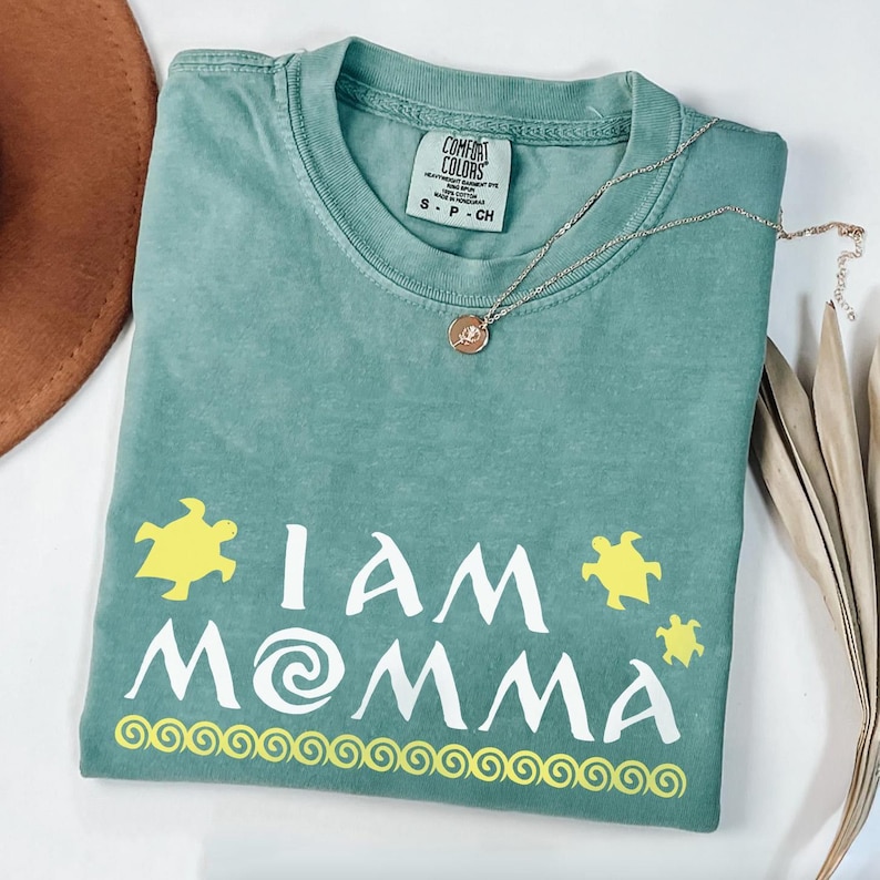 I Am Momma Comfort Colors Shirt, Ocean Turtle Mom Tee, Beachy Mom Life Shirt, Moana Inspired Gift for Moms, Summer Vacation T-Shirt image 1