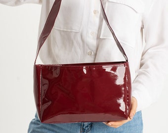 Borsa a tracolla da donna in pelle verniciata, borsa a tracolla, borsa a tracolla elegante, borsa in pelle bordeaux, borse lucide alla moda, regalo per lei