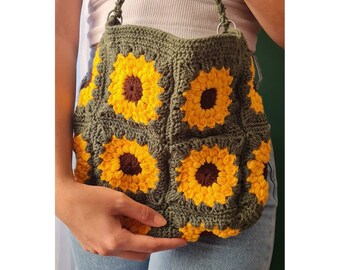 Handmade Crochet Motif Women's Shoulder Bag, Crochet Large Bag, Gift for mom, Granny Square Bag, Crochet Tote Shoulder Bag, Daily Used Bag