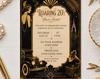 Plantilla de invitación estilo años 20 / Invitación para fiesta estilo Gatsby (Descarga digital)
