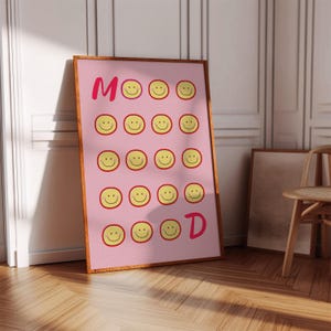 Smiley Mood-tryck: Positiv väggkonst | Rosa heminredning (direkt nedladdning)
