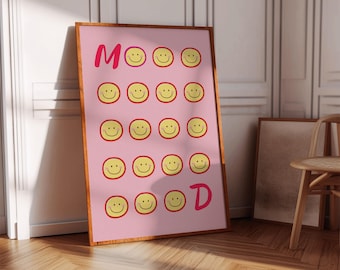 Smiley Mood Print: Positive Wall Art | Pink Home Decor (Instant Download)