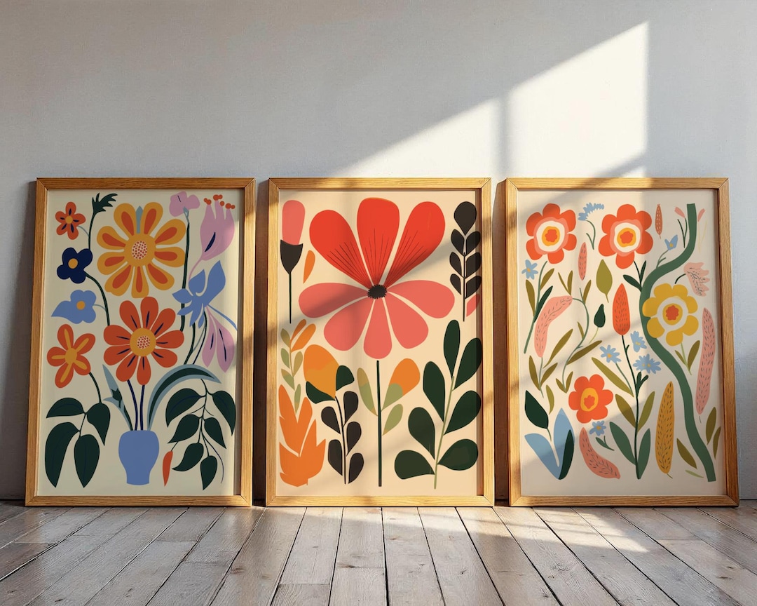 Abstract Flowers Wall Art Set of 3 | Colorful Floral Prints (instant ...
