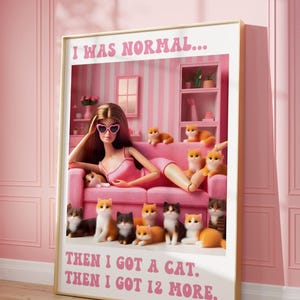 Girly Wall Art | Cat Lover Poster | Crazy Cat Lady | Cat Person | Retro Doll Poster | Preppy Wall Art | Animal Lover Wall Art
