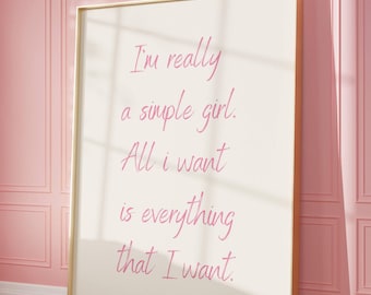 Impresión "Literalmente soy solo una chica" / Arte mural femenino / Cita típica de chica / Póster rosa