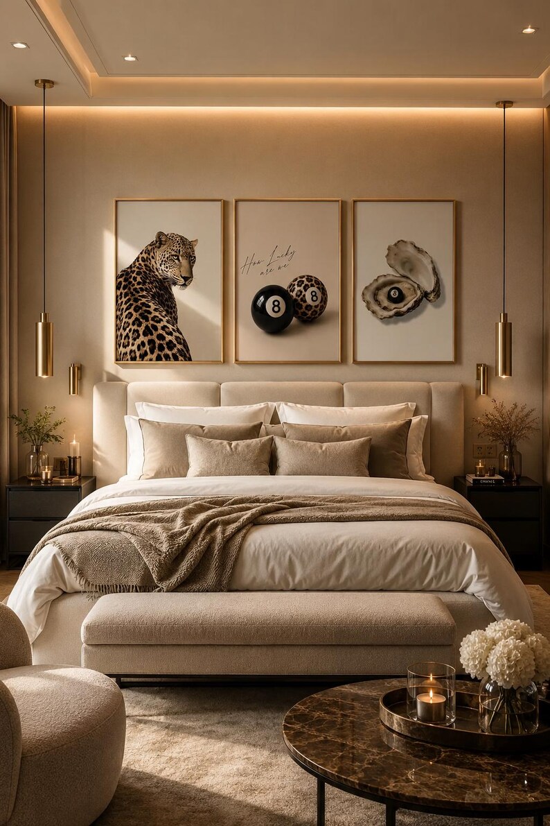 Eclectic Leopard Wall Art Set, Neutral Beige Gallery Prints, Printable Home Decor image 5