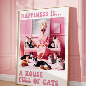 Girly Wall Art | Cat Lover Poster | Crazy Cat Lady | Cat Person | Retro Doll Poster | Preppy Wall Art | Animal Lover Wall Art