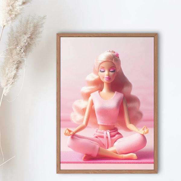 Meditation Wall Art | Meditating Poster | Girly Wall Art | Pink Poster | Blonde Girl | Retro Doll Poster | I Spiritual Wall Art