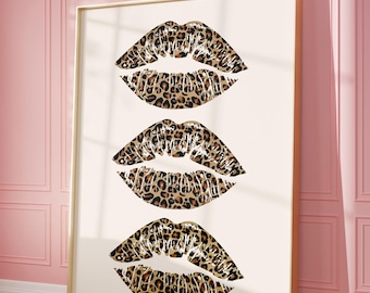 Leopard Print Lipstick Kisses Poster: Retro Wall Art (Instant Print)