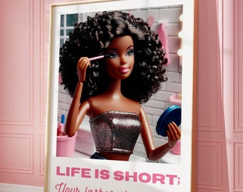Girly Makeup Poster: Retro Doll Pink Quote Wall Art (Digital Download)