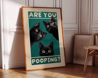 Are You Pooping Print : Funny Cat Toilet Wall Art (Instant Download)