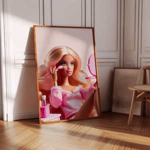 Girly Wandkunst | Make Up Wandkunst | Rosa Wandkunst | Blondes Mädchen | Modepuppe | Retro Puppen Poster | Preppy Wandkunst | Schminke Poster