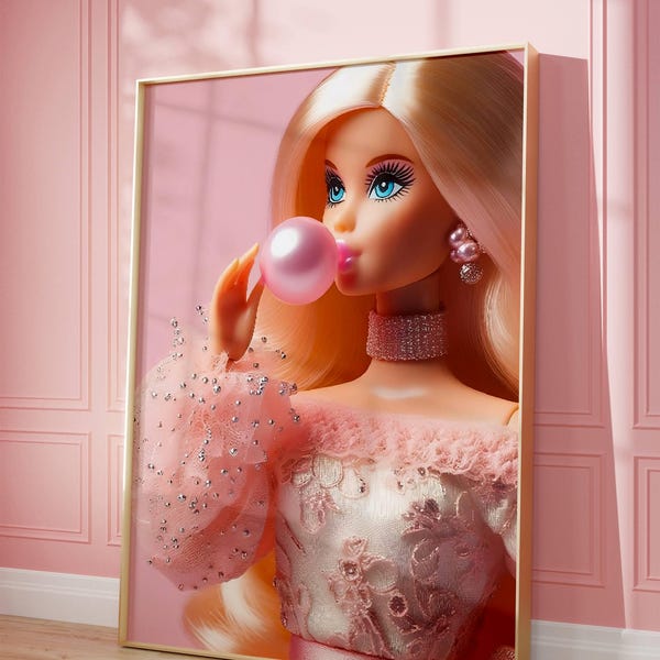 Bubblegum Fashion Doll Poster: Girly Pink Wall Art (Digital Download)