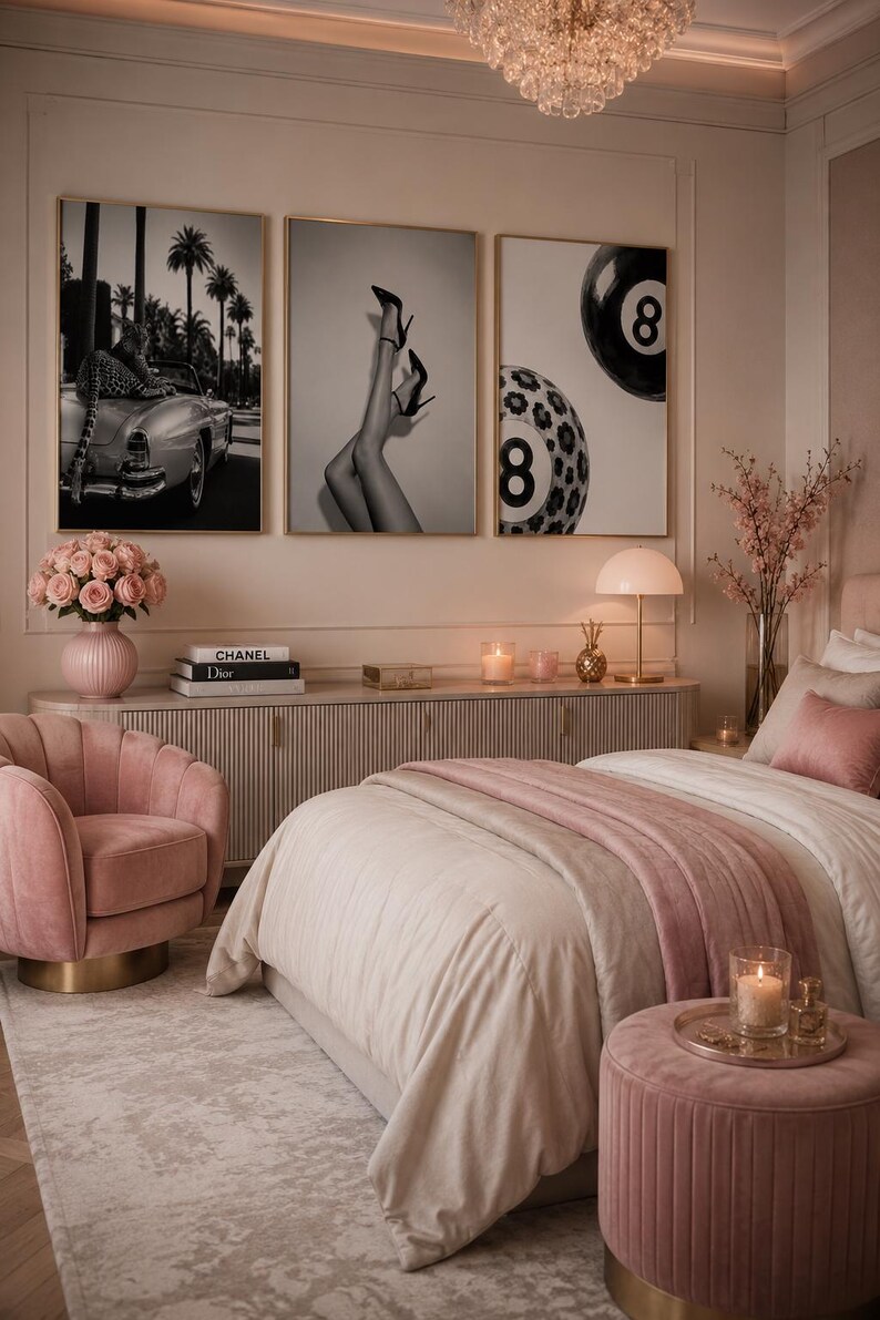 Set of 3 Black White, Leopard, Legs, 8 Ball Prints, Girly Gallery Wall Art image 6