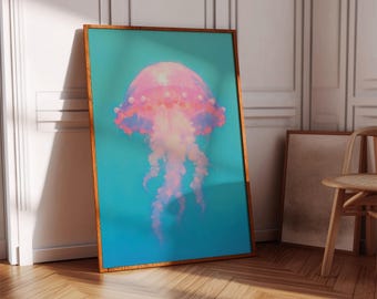 Lámina de medusas para pared: Decoración playera azul (descarga digital)