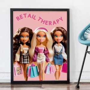 Arte de pared femenino / Cartel rosa / Terapia minorista / Diva's / Cartel de muñeca retro / Cartel de Besties / Adictos a las compras / Regalo para amigos / Compras