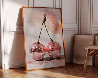 Pink Disco Cherry Poster: Girly Wall Art (Instant Print)