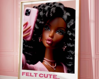 Póster de selfie femenino: Arte mural retro de muñeca rosa (descarga digital)