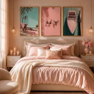 Pink Coastal Leopard Wall Art Set of 3 | Girly Beach Prints | Tropical Gallery Wall image 6