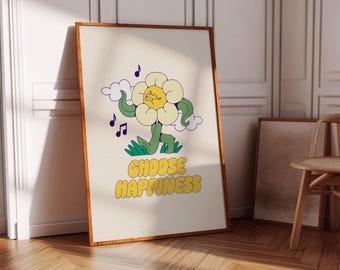 Yellow Flower Poster: Positive Wall Art | Choose Happiness Print (Instant Download)