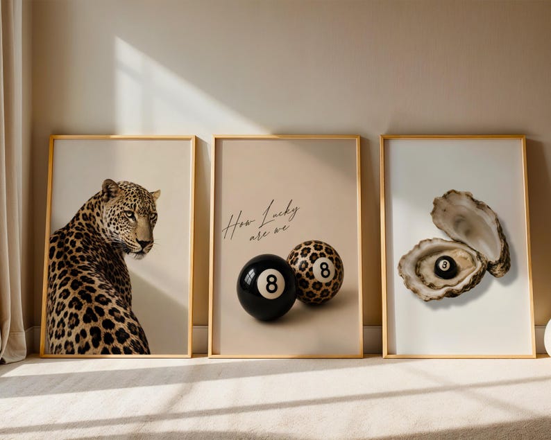 Eclectic Leopard Wall Art Set, Neutral Beige Gallery Prints, Printable Home Decor image 1