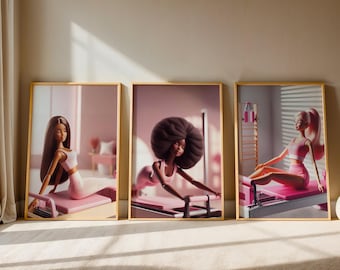 Pilates Wall Art Set of 3 | Retro Doll Prints (Instant Download)