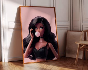Bubblegum Diva Art Print: Retro Black Girl Poster (Digital Download)