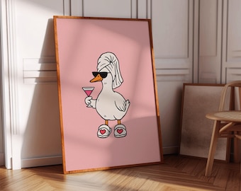 Arte mural de patos elegantes: Impresión de ganso retro rosa (descarga digital)