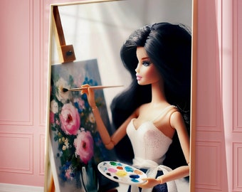 Impresión artística de muñeca de moda: Decoración de pared rosa femenina (descarga digital)