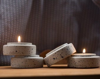 Concrete terrazzo candle holders