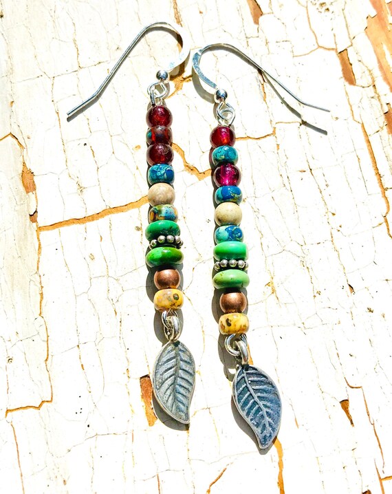 3/" Blue Multi Color Mixed Bead Bohemian Style Handmade Dangle Seed Bead Earring