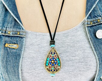 Tibetaanse hanger ketting, Tibetaanse ingelegde kraal ketting, etnische hanger ketting, ingelegd turquoise koraal lapis hanger, ingelegde kraal ketting