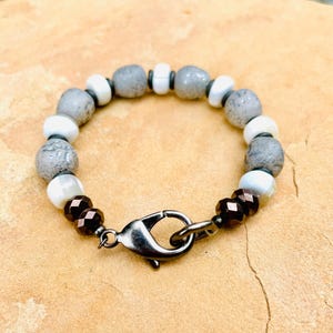 Genuine Blue Boulder Opal, Vintage Glass, Black Discs & Hematite Large Clasp Bracelet, Vintage Beads, Gift for Her, Boho Style, Unique