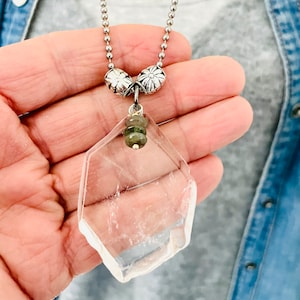 Irregular Quartz Crystal Pendant Necklace: Silver Ball Chain, OOAK