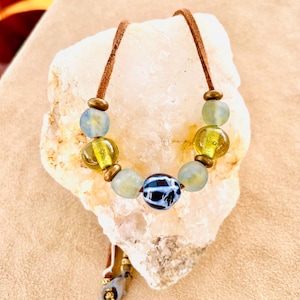 Recycled Ghana Glass Bead Necklace: Chunky Faux Suede Cord